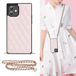 Elegant Rhombic Pattern Microfiber Leather +TPU Shockproof Case with Crossbody Strap Chain, For iPhone 12 mini, For iPhone 12 / 12 Pro, For iPhone 12 Pro Max