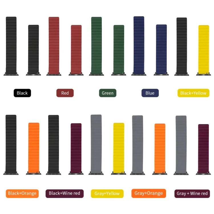 Silicone magnetic watchband for apple watch in various colors including black, red, green, blue, and more.