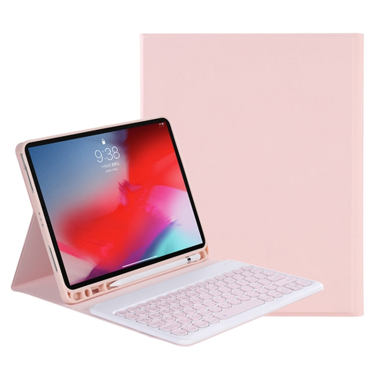 Y-C11B 2021 Abnehmbare Bonbonfarbene Hautstruktur Rundtasten Bluetooth Tastatur Lederhülle mit Stifthalter & Ständer, Für iPad Pro 11 2021 / Air4 / Air5 / Pro 11