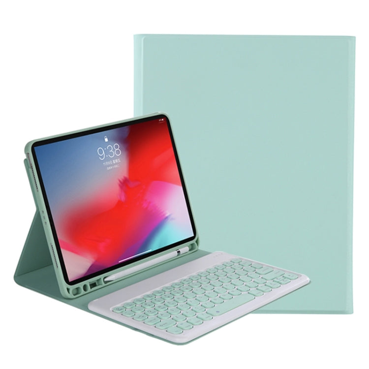 Y-C11B 2021 Abnehmbare Bonbonfarbene Hautstruktur Rundtasten Bluetooth Tastatur Lederhülle mit Stifthalter & Ständer, Für iPad Pro 11 2021 / Air4 / Air5 / Pro 11