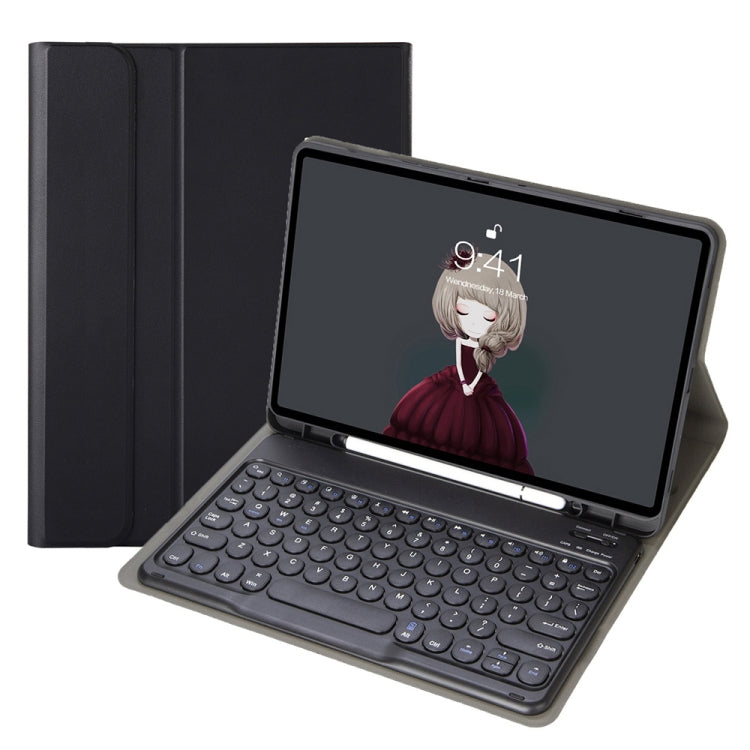 YA11B 2021 Abnehmbare Lammlederstruktur Rundtasten Bluetooth Tastatur Lederhülle mit Stifthalter & Ständer, Für iPad Pro 11 2021 / Air4 / Air5 / Pro 11