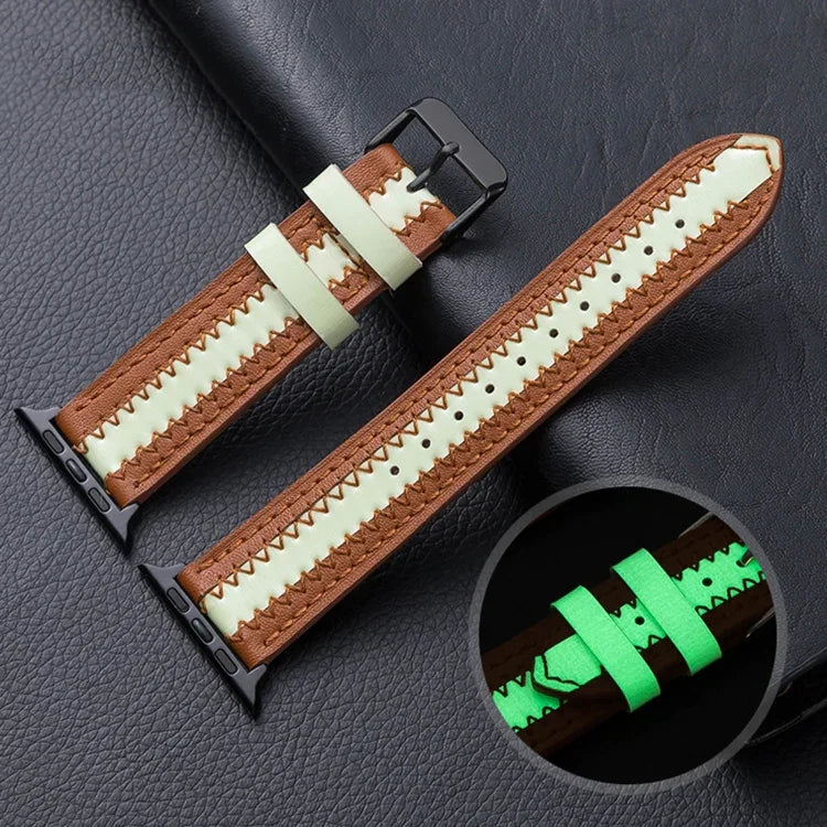 Leuchtendes Ersatzarmband aus Rindsleder, passend für Apple Watch Series 7 (41 mm), 6, SE, 5 und 4 (40 mm) sowie für Apple Watch Series 7 (45 mm), 6, SE, 5 und 4 (44 mm).