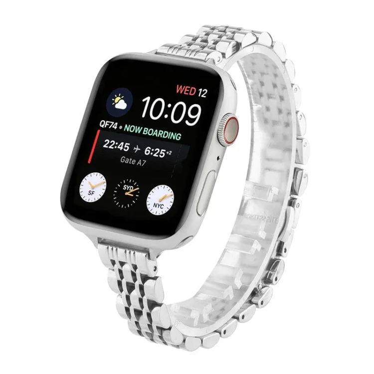 Schmales Taillen-Sieben-Perlen-Edelstahlarmband für Apple Watch Series 6 & SE &, für Apple Watch Ultra 49mm / Series 8&7 45mm / SE 2&6&SE&5&4 44mm / 3&2&1 42mm, für Apple Watch Series 7 41mm / 6 & SE & 5 & 4 40mm / 3 & 2 & 1 38mm