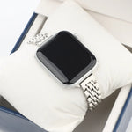 Schmales Taillen-Sieben-Perlen-Edelstahlarmband für Apple Watch Series 6 & SE &, für Apple Watch Ultra 49mm / Series 8&7 45mm / SE 2&6&SE&5&4 44mm / 3&2&1 42mm, für Apple Watch Series 7 41mm / 6 & SE & 5 & 4 40mm / 3 & 2 & 1 38mm