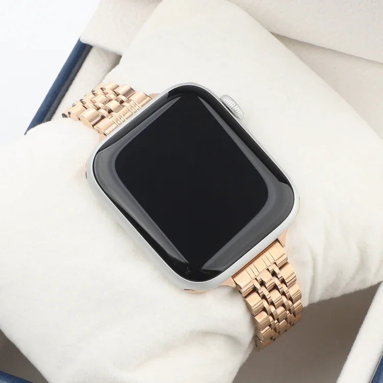 Schmale Taille Sieben Perlen Edelstahl Armband für Apple Watch Series 6 & SE &, für Apple Watch Series 7 45 mm / 6 & SE & 5 & 4 44 mm / 3 & 2 & 1 42 mm, für Apple Watch Series 8 & 7 41 mm / SE 2 & 6 & SE & 5 & 4 40 mm / 3 & 2 & 1 38 mm