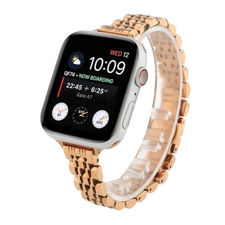 Schmale Taille Sieben Perlen Edelstahl Armband für Apple Watch Series 6 & SE &, für Apple Watch Series 7 45 mm / 6 & SE & 5 & 4 44 mm / 3 & 2 & 1 42 mm, für Apple Watch Series 8 & 7 41 mm / SE 2 & 6 & SE & 5 & 4 40 mm / 3 & 2 & 1 38 mm