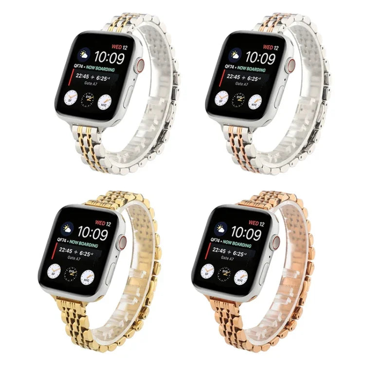 Schmale Taille Sieben Perlen Edelstahl Armband für Apple Watch Series 6 & SE &, für Apple Watch Series 7 45 mm / 6 & SE & 5 & 4 44 mm / 3 & 2 & 1 42 mm, für Apple Watch Series 8 & 7 41 mm / SE 2 & 6 & SE & 5 & 4 40 mm / 3 & 2 & 1 38 mm