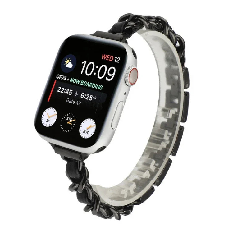 Kleines Taillen-Sieben-Perlen-Edelstahlarmband für Apple Watch Series 6 & SE &, für Apple Watch Ultra 49mm / Series 8&7 45mm / SE 2&6&SE&5&4 44mm / 3&2&1 42mm, für Apple Watch Series 8&7 41mm / SE 2&6&SE&5&4 40mm / 3&2&1 38mm