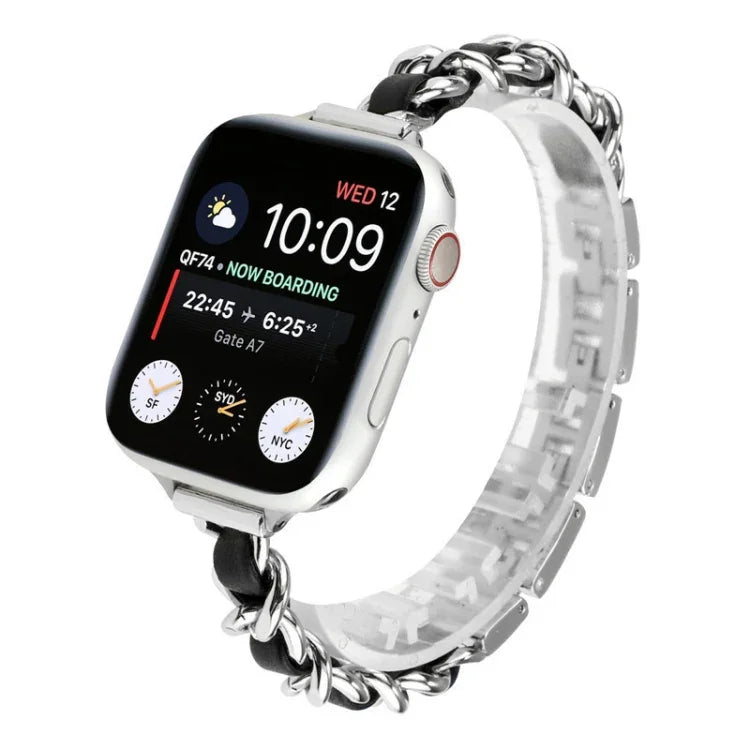 Kleines Taillen-Sieben-Perlen-Edelstahlarmband für Apple Watch Series 6 & SE &, für Apple Watch Ultra 49mm / Series 8&7 45mm / SE 2&6&SE&5&4 44mm / 3&2&1 42mm, für Apple Watch Series 8&7 41mm / SE 2&6&SE&5&4 40mm / 3&2&1 38mm