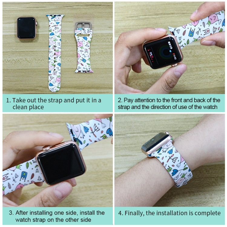 Silikon-Druck integriertes Ersatz-Uhrengehäuse-Armband, für Apple Watch Series 6 / 5 / 4 / Watch SE 44mm, für Apple Watch Series 6 / 5 / 4 / Watch SE 40mm, für Apple Watch Series 3 & 2 & 1 42mm