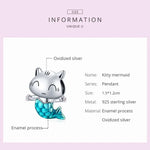 S925 Sterling Silber Katzen-Meerjungfrauen-Perlen DIY Armband Halskette Accessoires, Katzen-Meerjungfrau