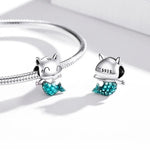 S925 Sterling Silber Katzen-Meerjungfrauen-Perlen DIY Armband Halskette Accessoires, Katzen-Meerjungfrau