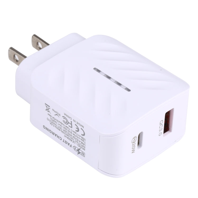 LZ-822A+C PD 20W USB-C / Typ-C + QC 3.0 USB Schnellladegerät für Reisen, US-Stecker, EU-Stecker