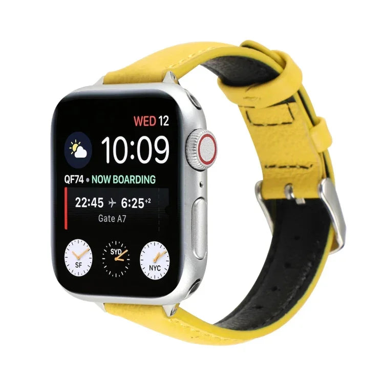 14mm Slim Genuine Leather Strap Watchband For Apple Watch Series, 7 45mm / 6 & SE & 5 & 4 44mm / 3 & 2 & 1 42mm, 7 41mm / 6 & SE & 5 & 4 40mm / 3 & 2 & 1 38mm