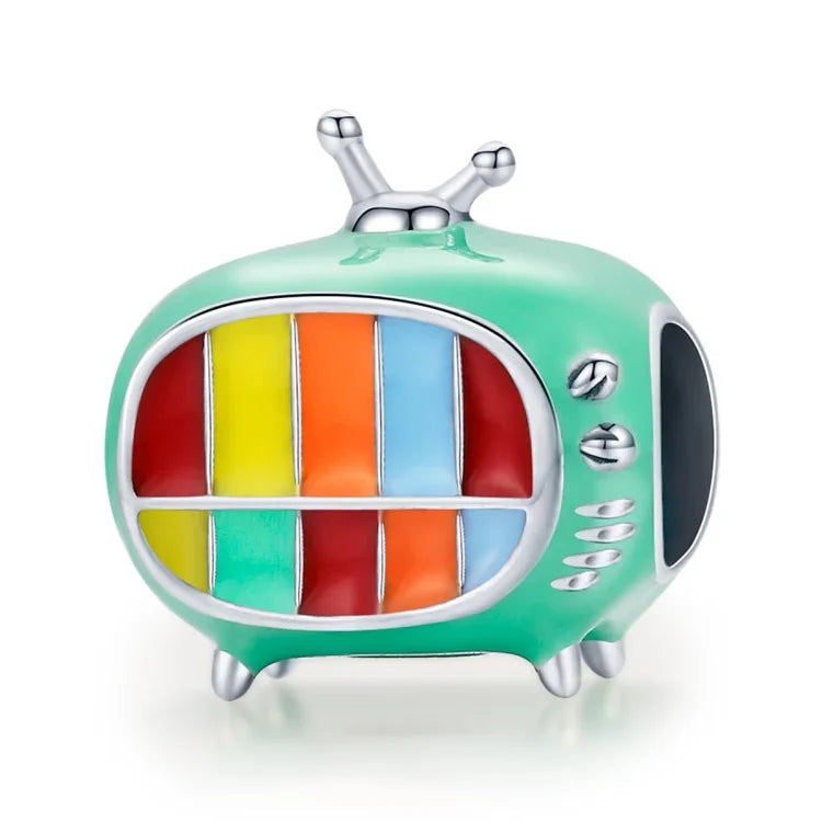 S925 Sterling Silber Mini-Farbfernseher-Perlen DIY Armband Halskette Zubehör, Mini-Farbfernseher