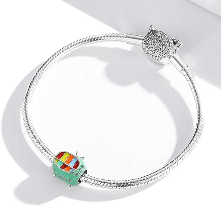 S925 Sterling Silber Mini-Farbfernseher-Perlen DIY Armband Halskette Zubehör, Mini-Farbfernseher
