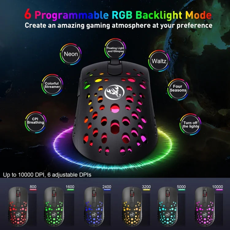 HXSJ T100 10000 DPI RGB Makro-Definition Kabelgebundene kabellose Dual-Modus-Maus