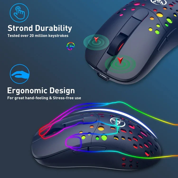 HXSJ T100 10000 DPI RGB Makro-Definition Kabelgebundene kabellose Dual-Modus-Maus