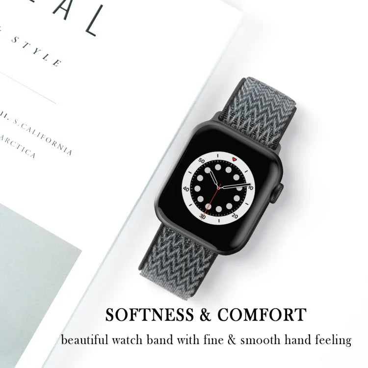 Nylon-Ersatzarmbänder mit Wellenstruktur für Apple Watch Series 7 (45 mm), 6, SE, 5, 4 (44 mm), 3, 2, 1 (42 mm), 7 (41 mm), 6, SE, 5, 4 (40 mm) und 3, 2, 1 (38 mm)