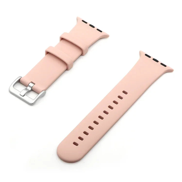 Silikon-Ersatzarmband mit silberner Dornschließe, passend für Apple Watch Series 7 (41 mm), 6, SE, 5 und 4 (40 mm) sowie für Apple Watch Series 7 (45 mm), 6, SE, 5 und 4 (44 mm).