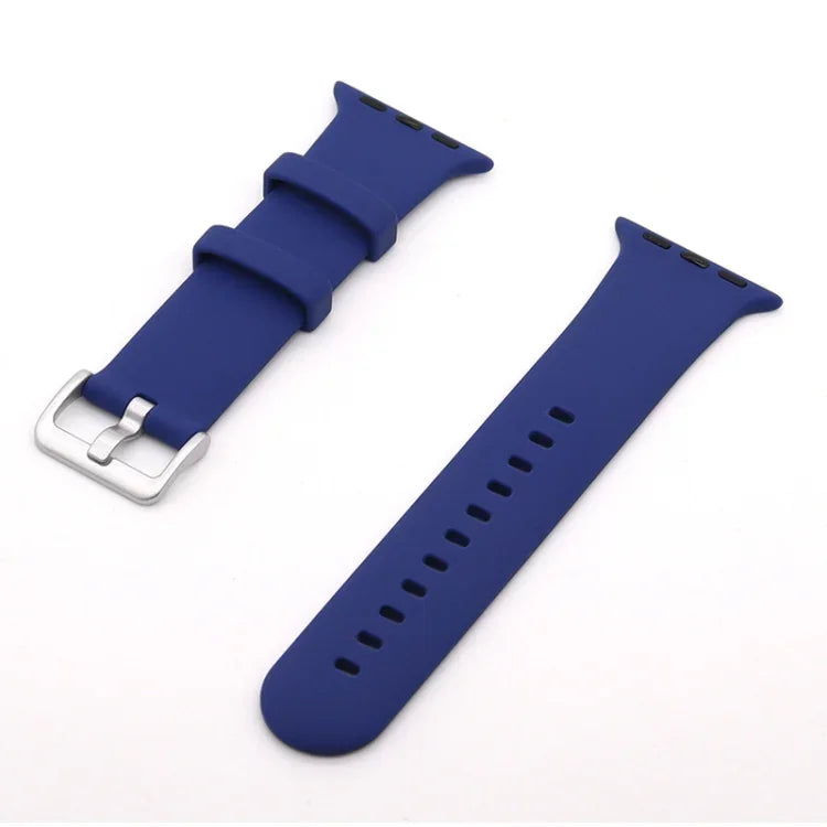 Silikon-Ersatzarmband mit silberner Dornschließe, passend für Apple Watch Series 7 (41 mm), 6, SE, 5 und 4 (40 mm) sowie für Apple Watch Series 7 (45 mm), 6, SE, 5 und 4 (44 mm).