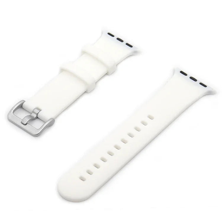 Silikon-Ersatzarmband mit silberner Dornschließe, passend für Apple Watch Series 7 (41 mm), 6, SE, 5 und 4 (40 mm) sowie für Apple Watch Series 7 (45 mm), 6, SE, 5 und 4 (44 mm).