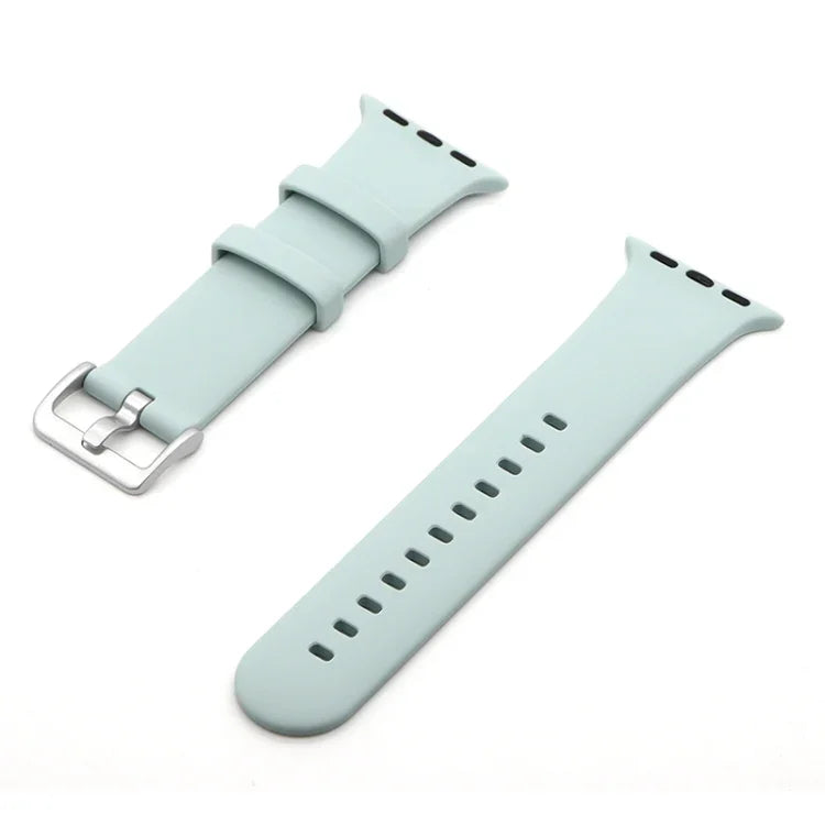 Silikon-Ersatzarmband mit silberner Dornschließe, passend für Apple Watch Series 7 (41 mm), 6, SE, 5 und 4 (40 mm) sowie für Apple Watch Series 7 (45 mm), 6, SE, 5 und 4 (44 mm).