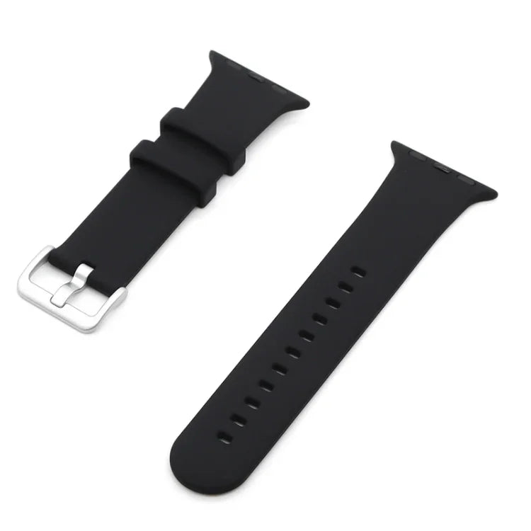 Silikon-Ersatzarmband mit silberner Dornschließe, passend für Apple Watch Series 7 (41 mm), 6, SE, 5 und 4 (40 mm) sowie für Apple Watch Series 7 (45 mm), 6, SE, 5 und 4 (44 mm).
