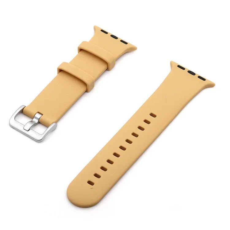 Silikon-Ersatzarmband mit silberner Dornschließe, passend für Apple Watch Series 7 (41 mm), 6, SE, 5 und 4 (40 mm) sowie für Apple Watch Series 7 (45 mm), 6, SE, 5 und 4 (44 mm).