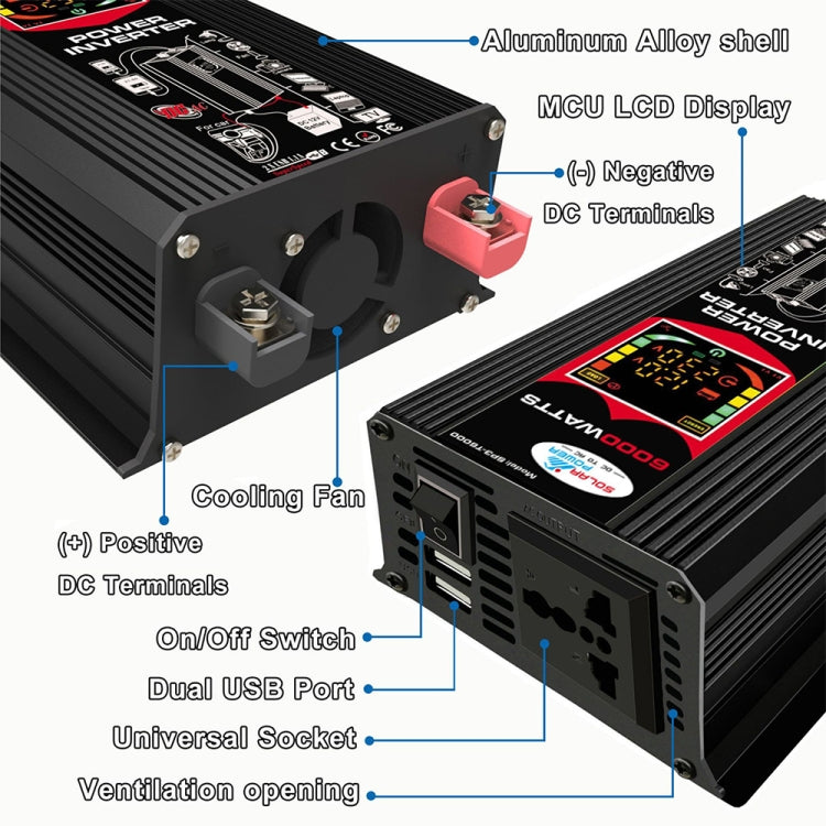 Tang III Generation 12V to 220V 6000W Car Power Inverter with LCD Display & Dual USB, 12V to 220V
