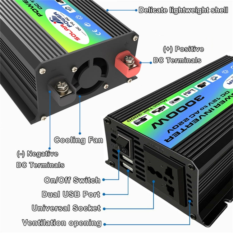 Tang I Generation 12V to 110V 3000W Intelligent Car Power Inverter with Dual USB, 12V to 110V