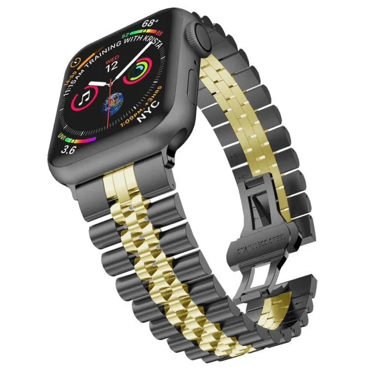 Five Beads Stainless Steel Replacement Watchbands For Apple Watch Series, 7 45mm / 6 & SE & 5 & 4 44mm / 3 & 2 & 1 42mm, 7 41mm / 6 & SE & 5 & 4 40mm / 3 & 2 & 1 38mm