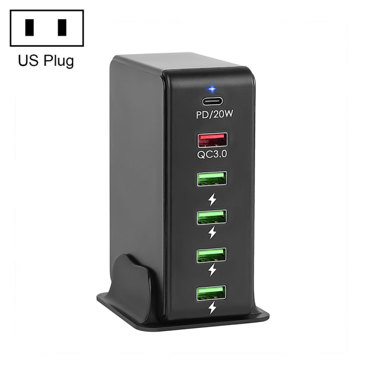 6-in-1 65W PD USB-C / Typ-C + QC 3.0 USB + 4 USB Multi-Port Reise-Ladegerät, US-Stecker, EU-Stecker, UK-Stecker, AU-Stecker