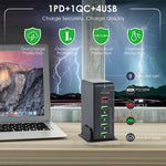 6-in-1 65W PD USB-C / Typ-C + QC 3.0 USB + 4 USB Multi-Port Reise-Ladegerät, US-Stecker, EU-Stecker, UK-Stecker, AU-Stecker