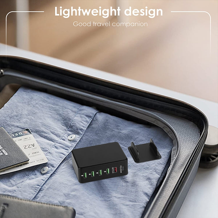 6-in-1 65W PD USB-C / Typ-C + QC 3.0 USB + 4 USB Multi-Port Reise-Ladegerät, US-Stecker, EU-Stecker, UK-Stecker, AU-Stecker