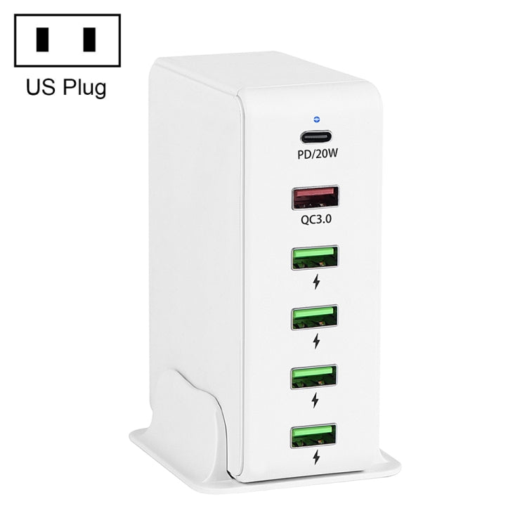 6-in-1 65W PD USB-C / Typ-C + QC 3.0 USB + 4 USB Multi-Port Reise-Ladegerät, US-Stecker, EU-Stecker, UK-Stecker, AU-Stecker