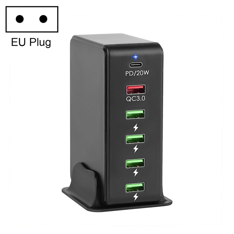 6-in-1 65W PD USB-C / Typ-C + QC 3.0 USB + 4 USB Multi-Port Reise-Ladegerät, US-Stecker, EU-Stecker, UK-Stecker, AU-Stecker
