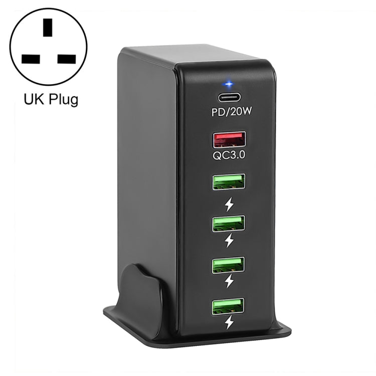 6-in-1 65W PD USB-C / Typ-C + QC 3.0 USB + 4 USB Multi-Port Reise-Ladegerät, US-Stecker, EU-Stecker, UK-Stecker, AU-Stecker
