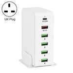 6-in-1 65W PD USB-C / Typ-C + QC 3.0 USB + 4 USB Multi-Port Reise-Ladegerät, US-Stecker, EU-Stecker, UK-Stecker, AU-Stecker