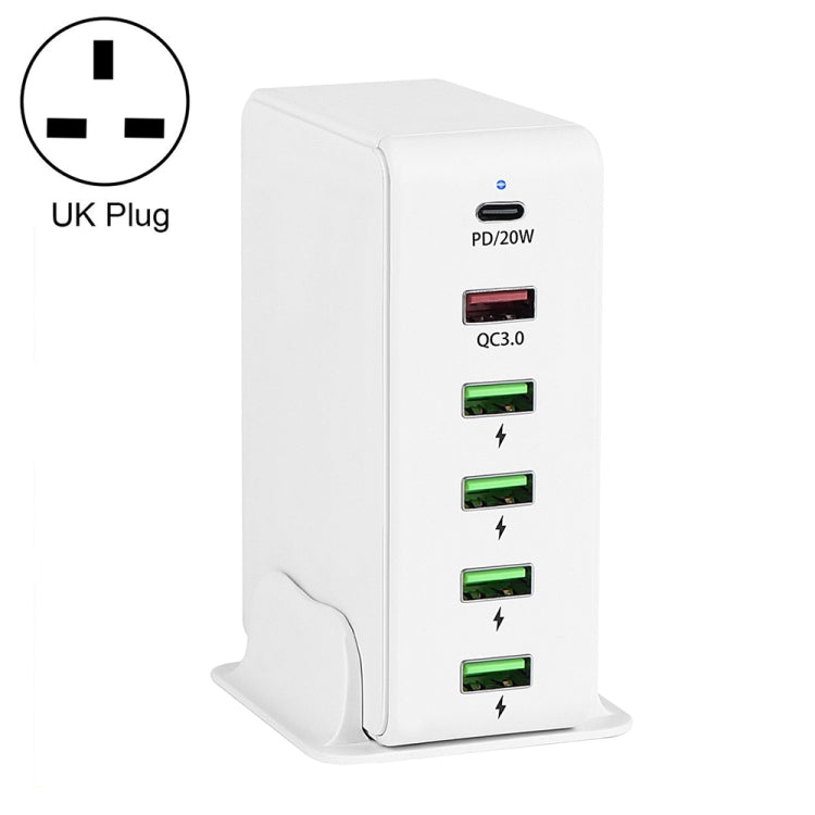 6-in-1 65W PD USB-C / Typ-C + QC 3.0 USB + 4 USB Multi-Port Reise-Ladegerät, US-Stecker, EU-Stecker, UK-Stecker, AU-Stecker