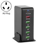 6-in-1 65W PD USB-C / Typ-C + QC 3.0 USB + 4 USB Multi-Port Reise-Ladegerät, US-Stecker, EU-Stecker, UK-Stecker, AU-Stecker