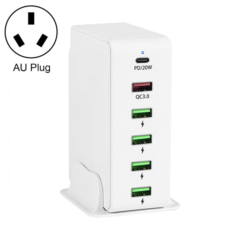 6-in-1 65W PD USB-C / Typ-C + QC 3.0 USB + 4 USB Multi-Port Reise-Ladegerät, US-Stecker, EU-Stecker, UK-Stecker, AU-Stecker