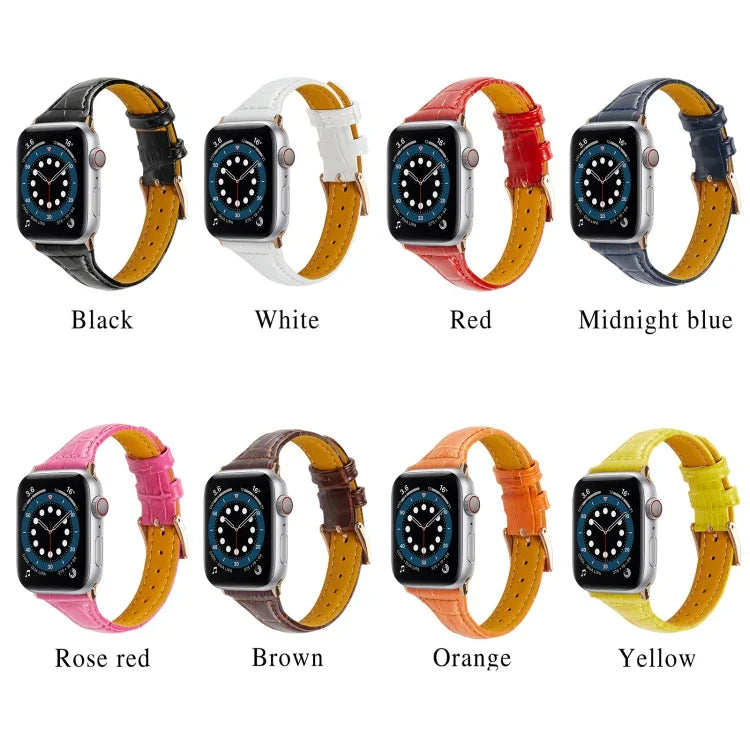 Crocodile leather watchband for Apple Watch available in multiple colors including black, white, red, and more.