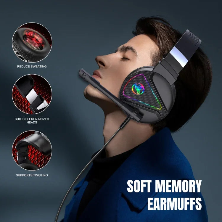 HXSJ F16 Gaming-Headset mit Mikrofon, RGB-Beleuchtung, Stereo, 3,5 mm + USB-Anschluss