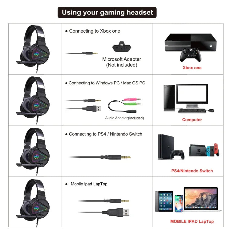 HXSJ F16 Gaming-Headset mit Mikrofon, RGB-Beleuchtung, Stereo, 3,5 mm + USB-Anschluss