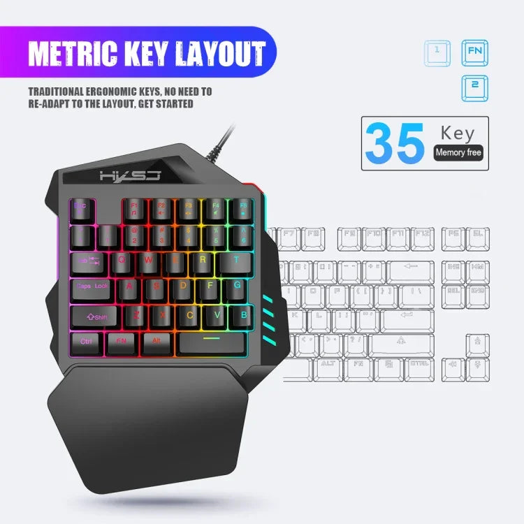 HXSJ P8+V100+J900 Tastatur-Maus-Konverter + Einhandtastatur + Programmier-Gaming-Maus-Set, P8+V100+A883