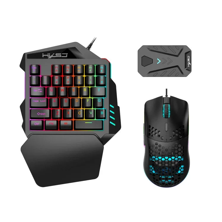 HXSJ V100+A883+P8 Einhand-Tastatur + Programmier-Gaming-Maus + Tastatur-Maus-Konverter-Set, V100+J900+P8
