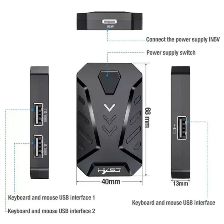 HXSJ V100+A883+P8 Einhand-Tastatur + Programmier-Gaming-Maus + Tastatur-Maus-Konverter-Set, V100+J900+P8