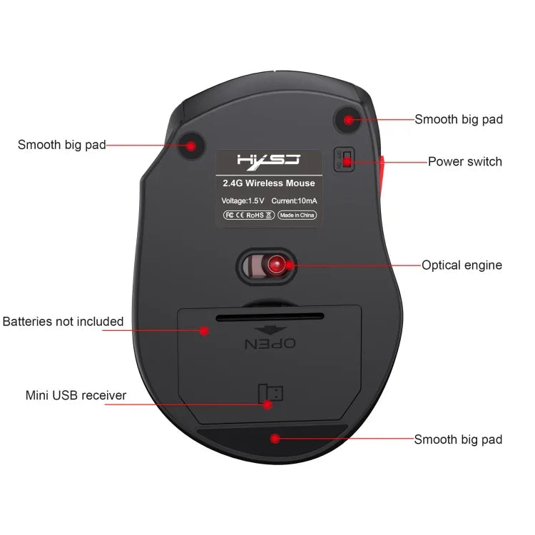 HXSJ T67 2.4G Bluetooth 3.0/5.0 Dual Mode Kabellose Maus, T67 2.4G