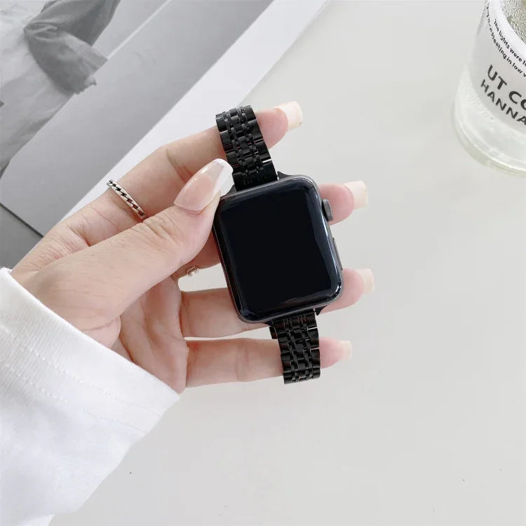 Edelstahl-Ersatzarmband mit sieben Perlen, passend für Apple Watch Series 7 (41 mm), Series 6, SE, Series 5 und Series 4 (40 mm) sowie Series 7 (45 mm), Series 6, SE, Series 5 und Series 4 (44 mm).